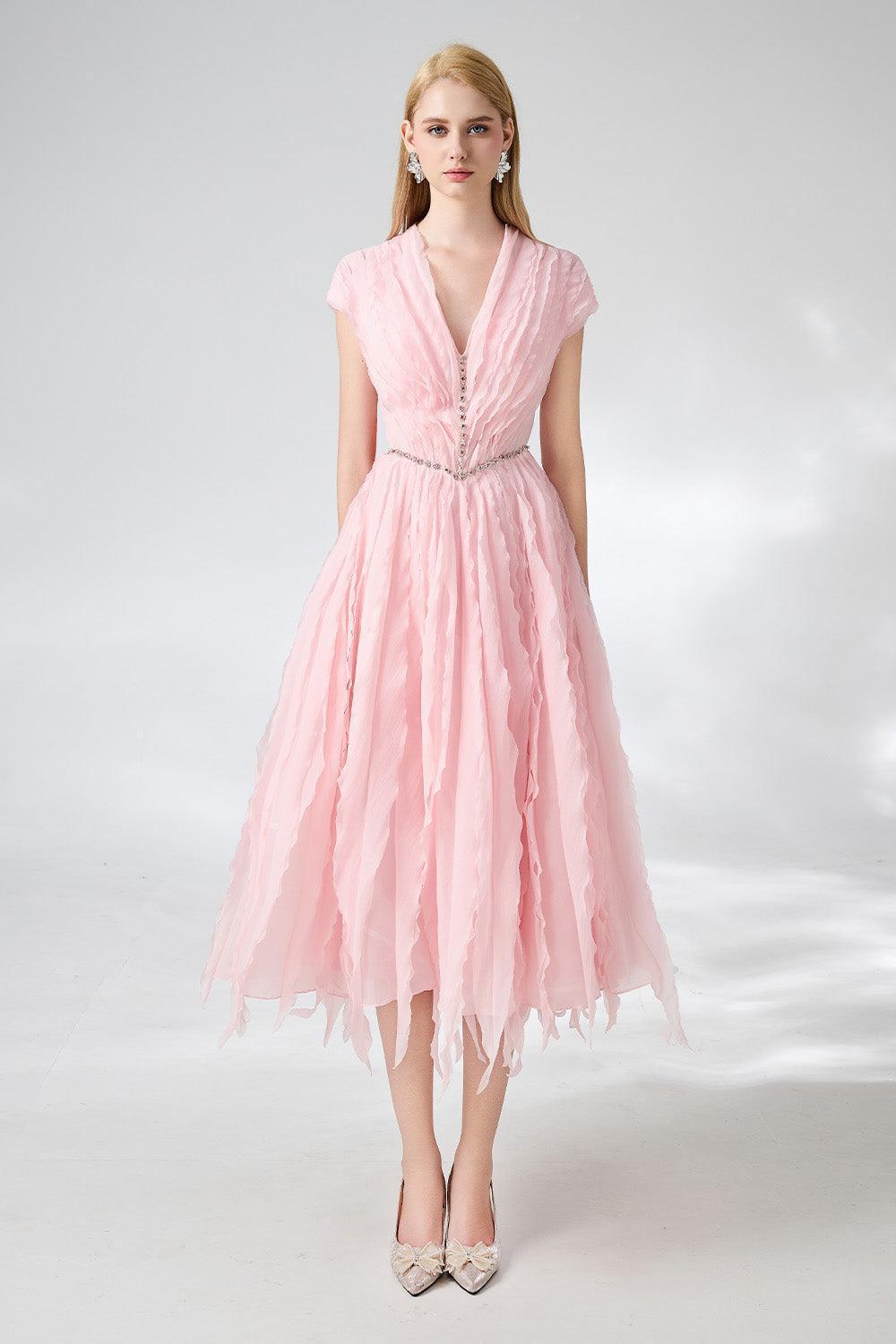 Calhoun Fit and Flare V-Neck Organza Midi Dress - MEAN BLVD