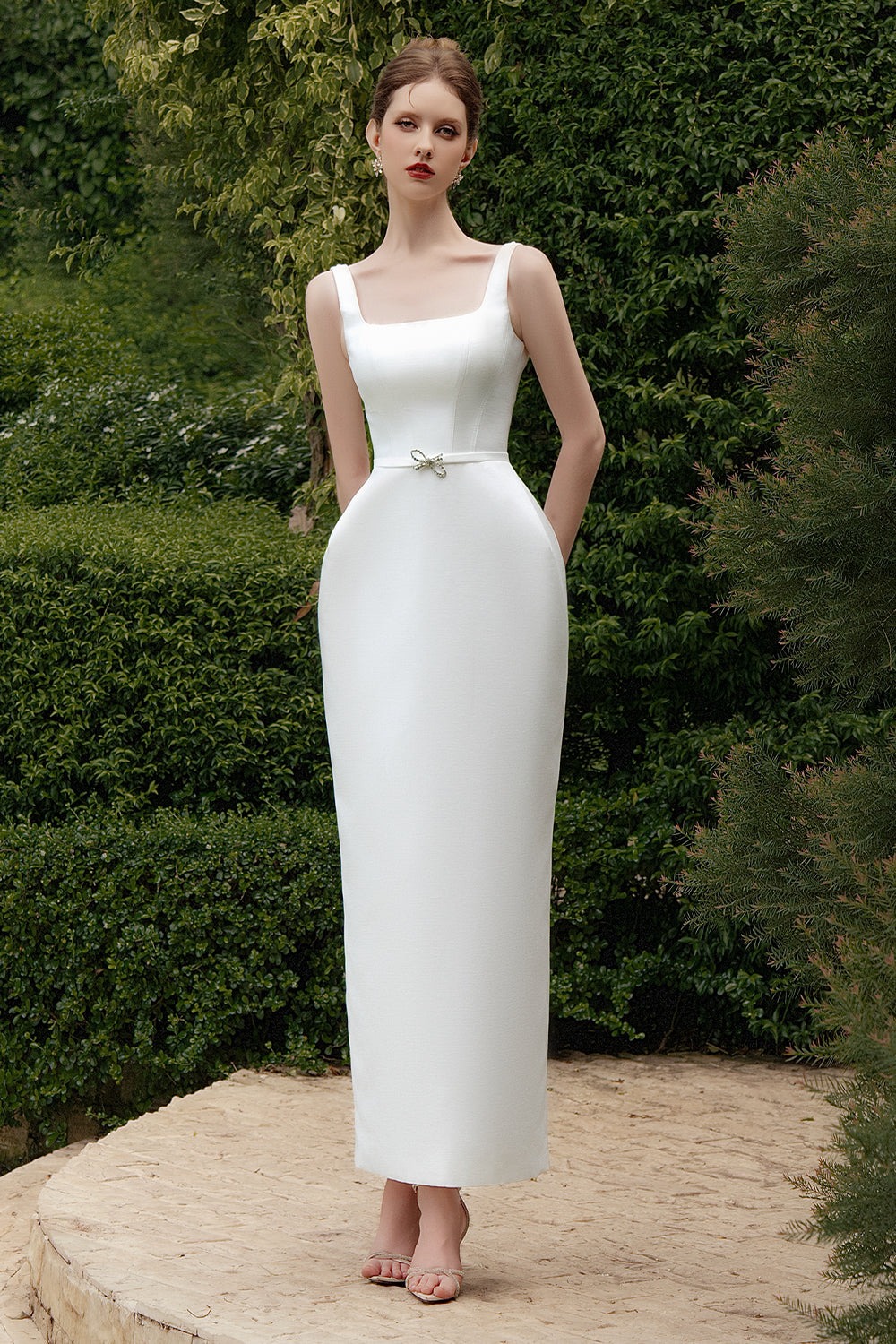 Marcele Pegged Square Neck Taffeta Maxi Dress