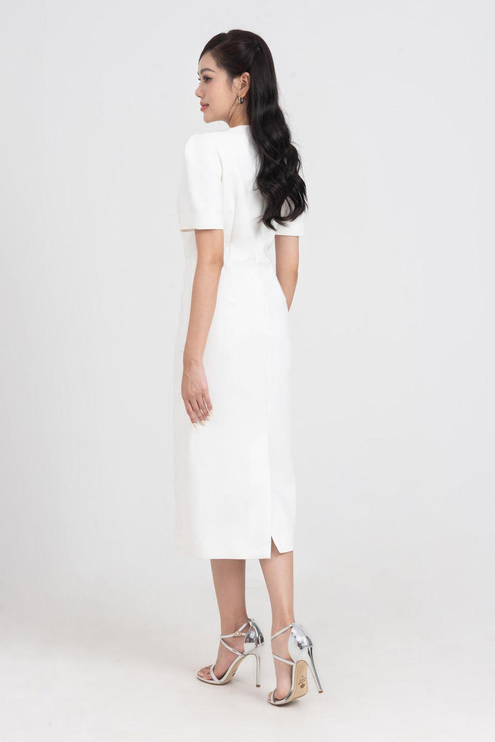 Calista Sheath Short Sleeved Linen Blend Midi Dress - MEAN BLVD
