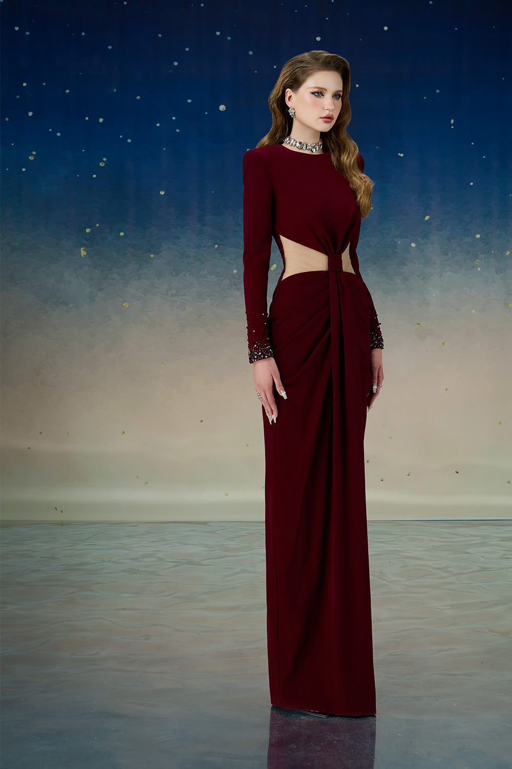 Women's Orionis Sarong Cut-Out Silk Wool Floor Length Dress S/M/L/Customize Burgundy MEAN BLVD Burgundy / L