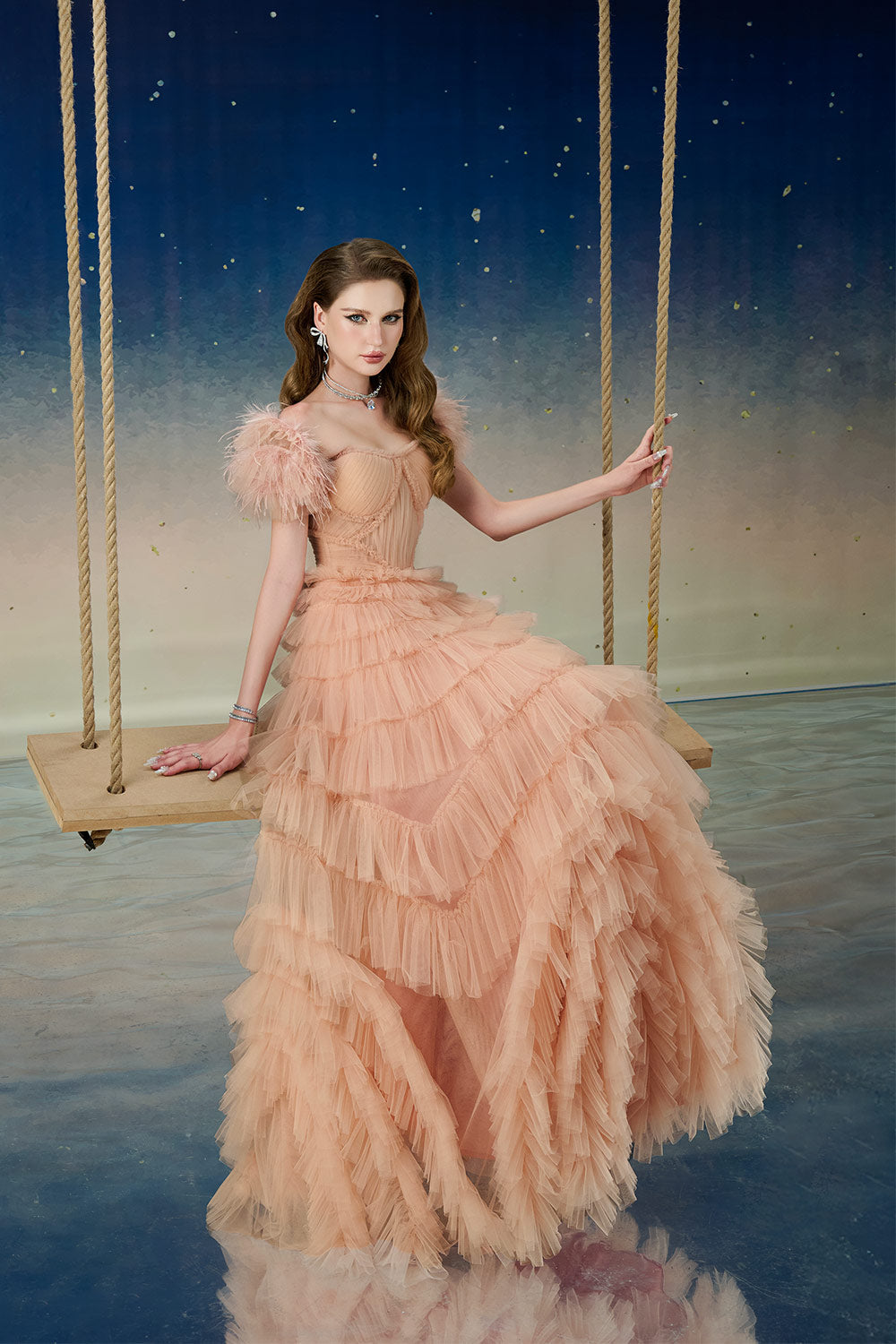 gathered mesh dress Gathered Mesh Wing Viscose Dress