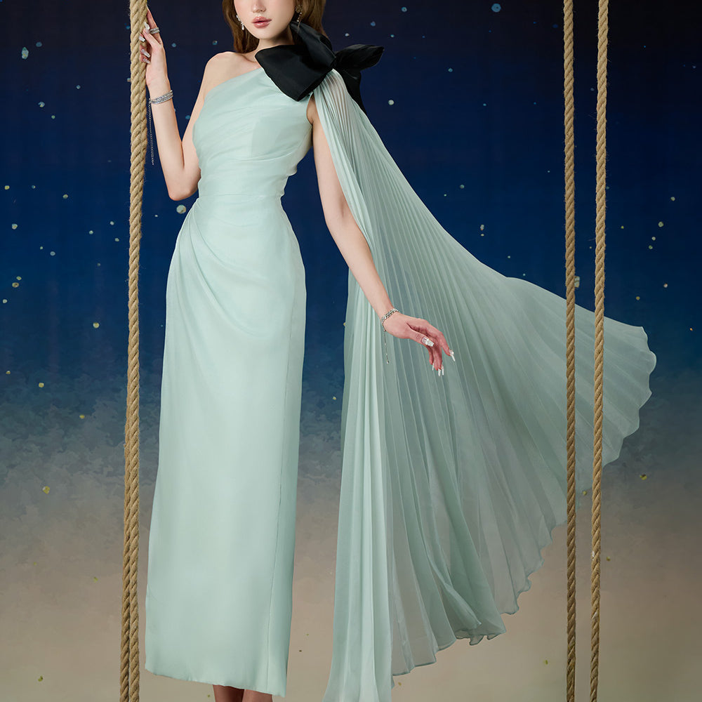 Zorya Sheath Asymmetric Sleeved Silk Midi Dress