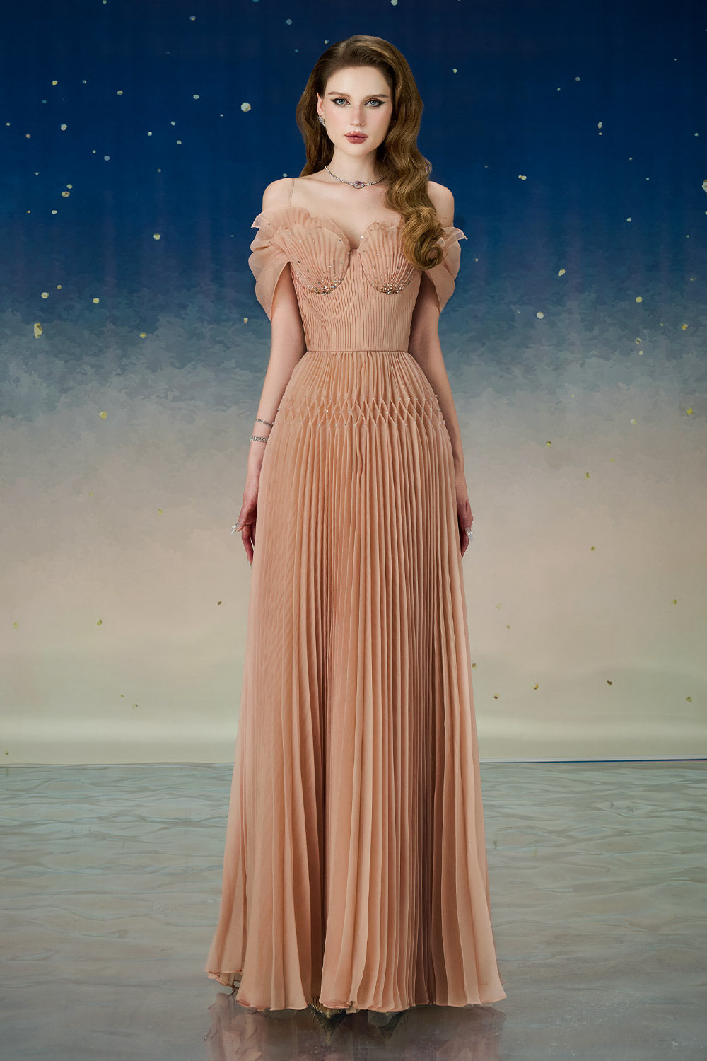 Women's Lustre Fit and Flare Pleated Organza Floor Length Dress S/M/L/Customize Dusty Orange MEAN BLVD Dusty Orange / L Women's Lustre Fit and Flare Pleated Organza Floor Length Dress S/M/L/Customize Dusty Orange MEAN BLVD Dusty Orange / L