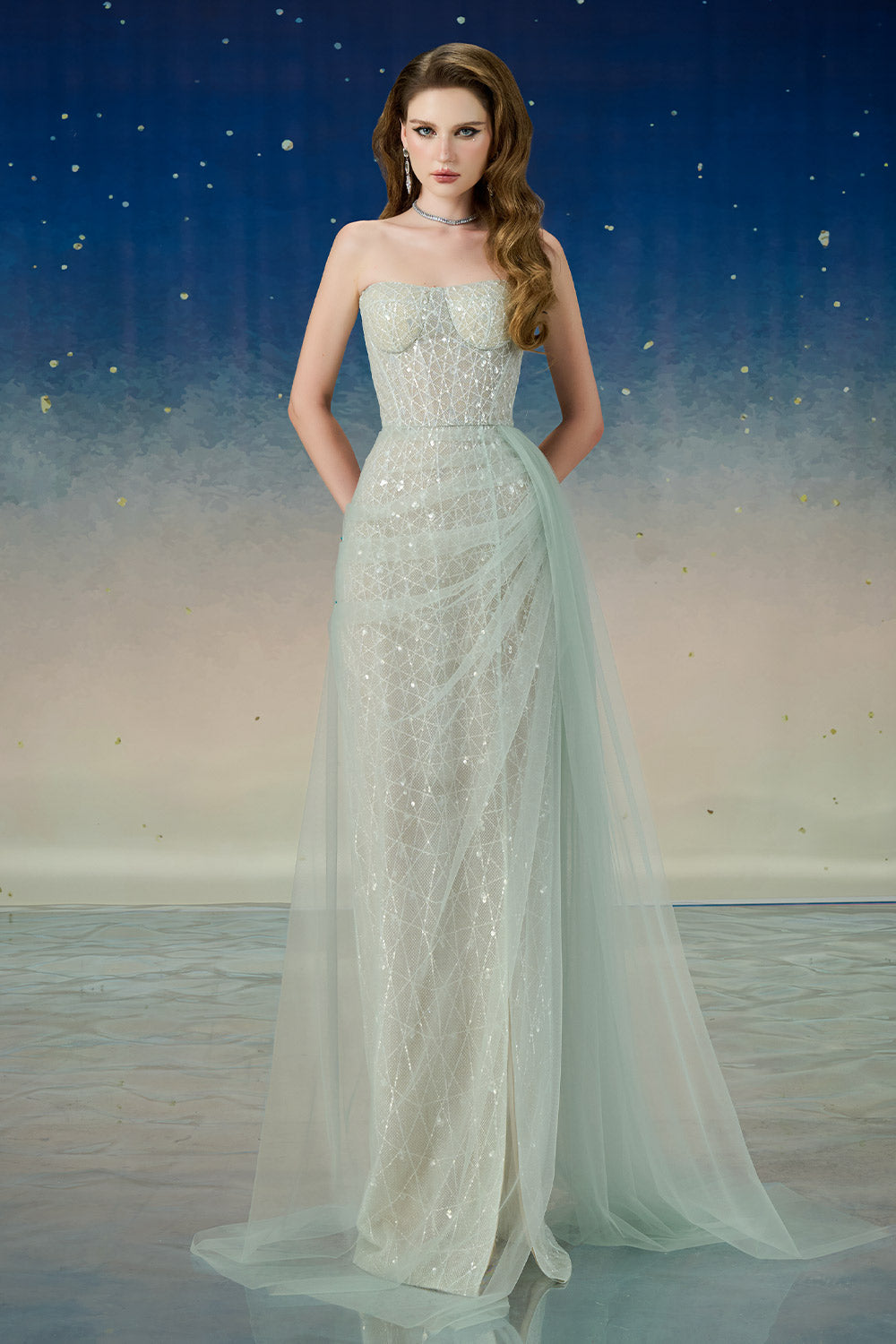 Women's Lyrixa Asymmetric Cape Shoulder Mesh Sequin Floor Length Dress S/M/L/Customize Light Mint Mean Blvd Light Mint / L Women's Lyrixa Asymmetric Cape Shoulder Mesh Sequin Floor Length Dress S/M/L/Customize Light Mint Mean Blvd Light Mint / L