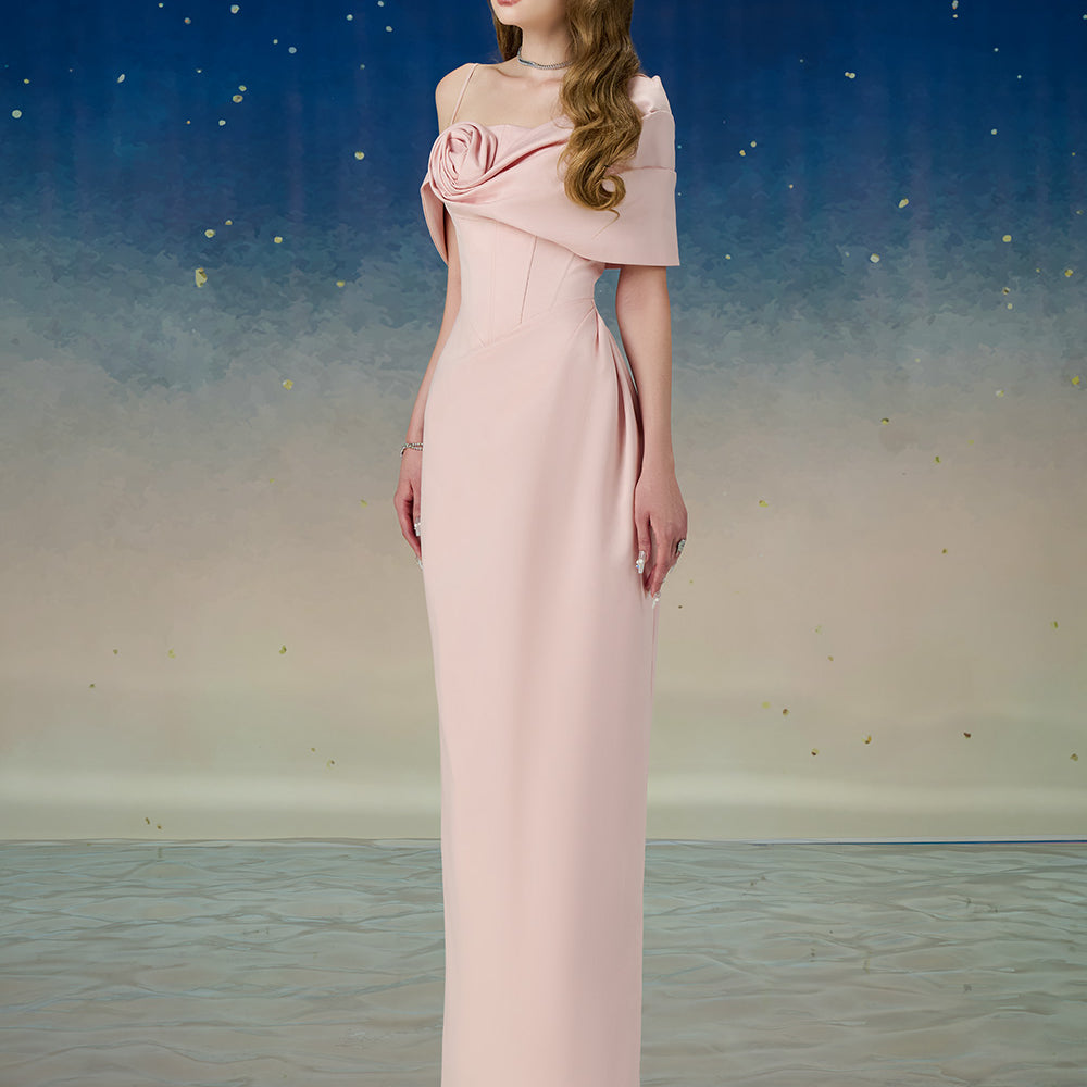 Elara Sheath Asymmetric Shoulder Taffeta Ankle Length Dress