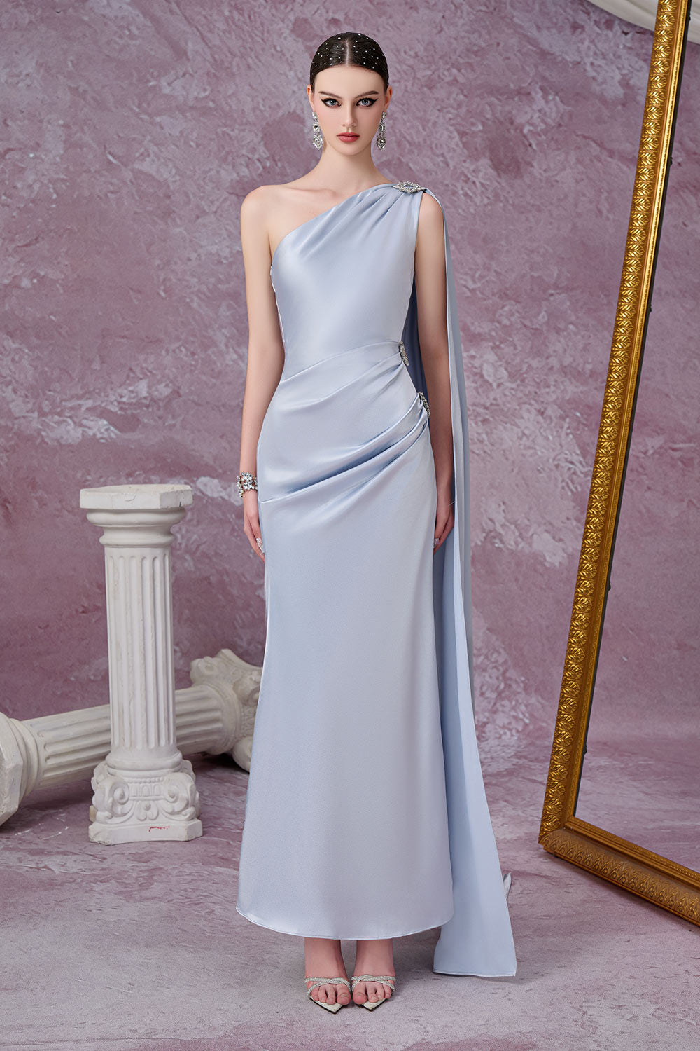 Nimbus Trumpet One Shoulder Silk Ankle Length Dress