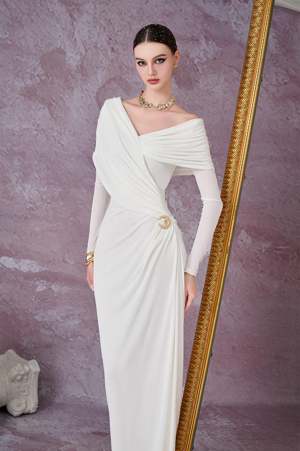 Aether Sheath Gathered Spandex Floor Length Dress
