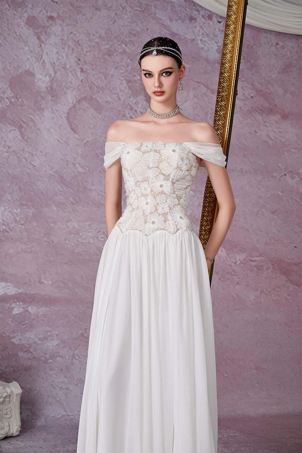 Nebula Fit and Flare Floral Mesh Lace Floor Length Dress