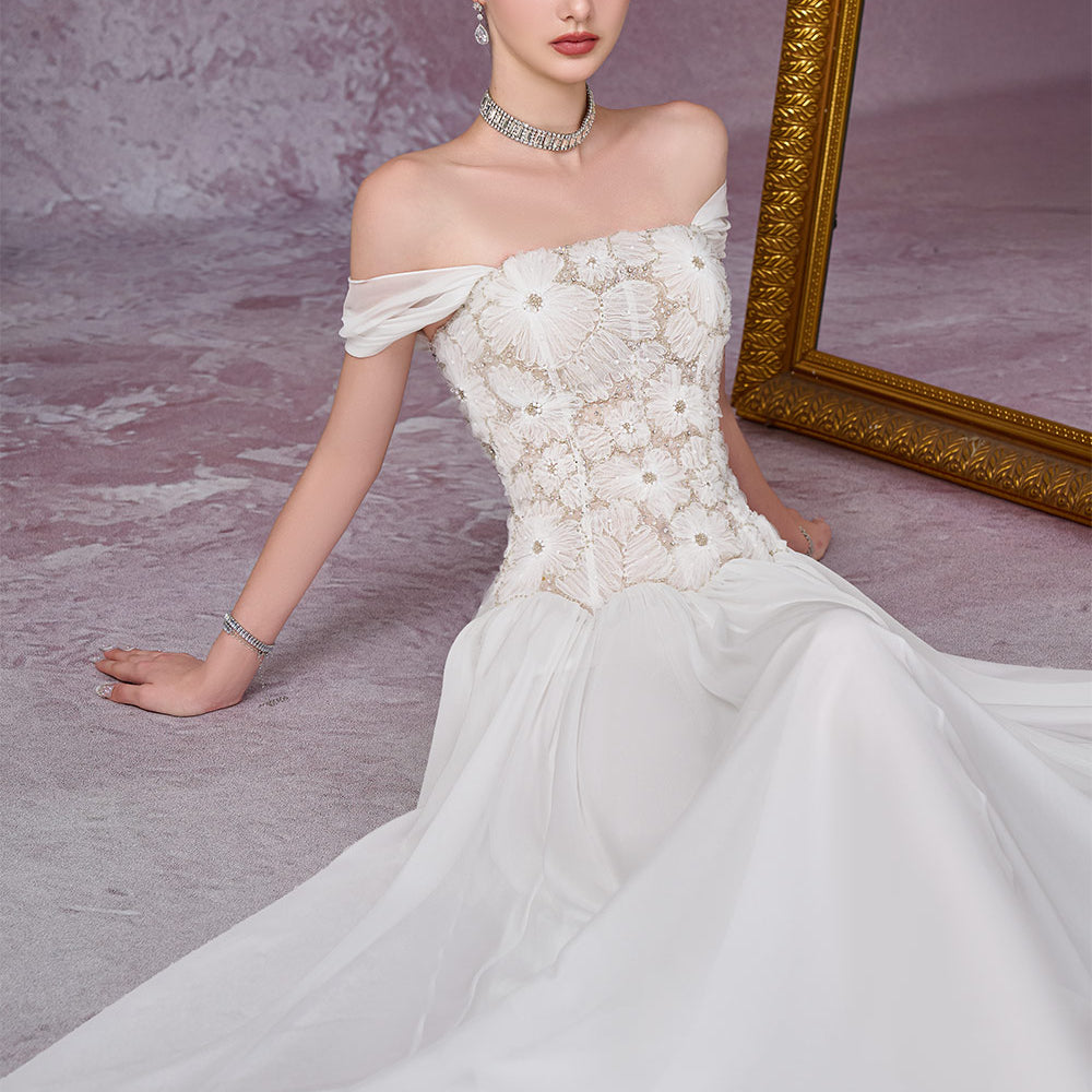 Nebula Fit and Flare Floral Mesh Lace Floor Length Dress