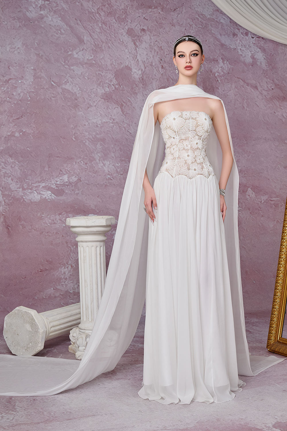 Nebula Fit and Flare Floral Mesh Lace Floor Length Dress