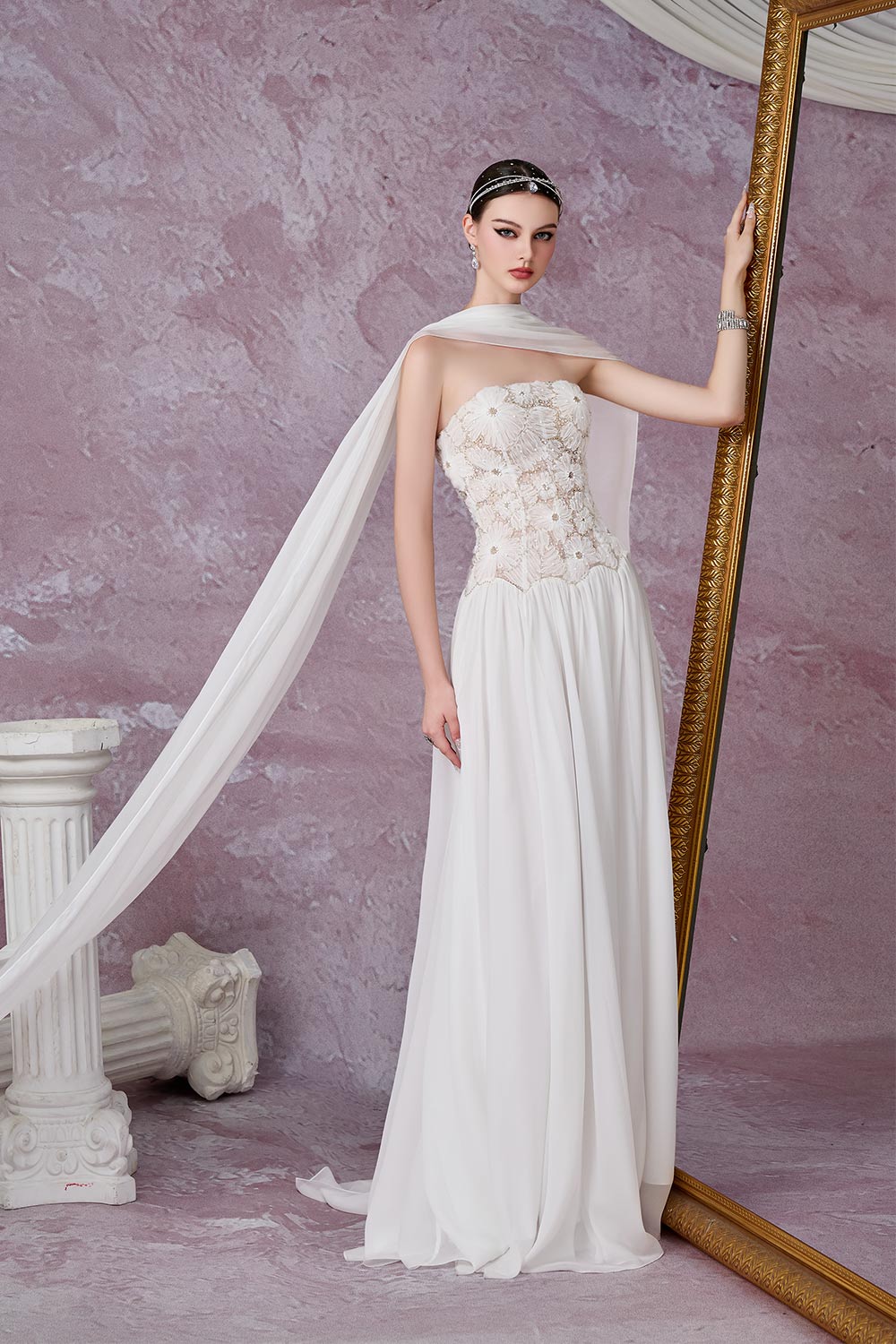 Nebula Fit and Flare Floral Mesh Lace Floor Length Dress