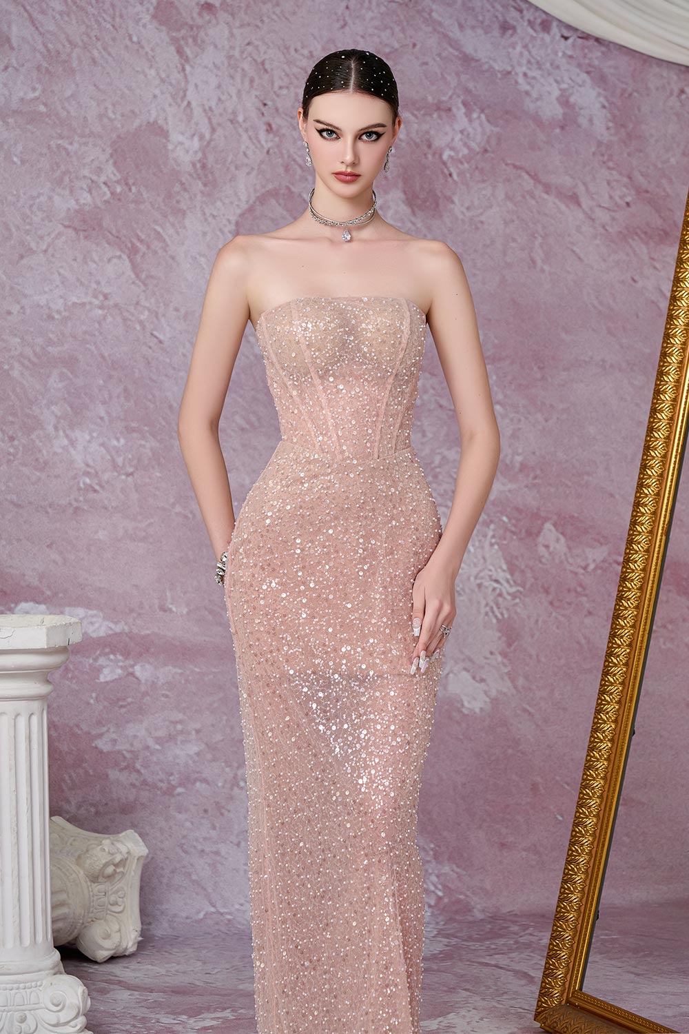 Meteor Sheath Sequin Mesh Lace Ankle Length Dress
