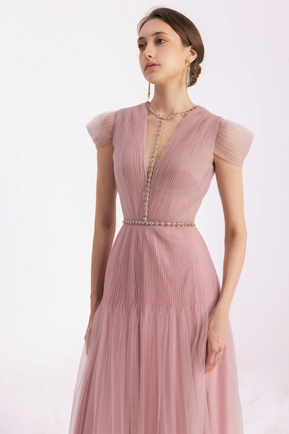 Calla A-line Pleated Chest Organza Floor Length Dress - MEAN BLVD