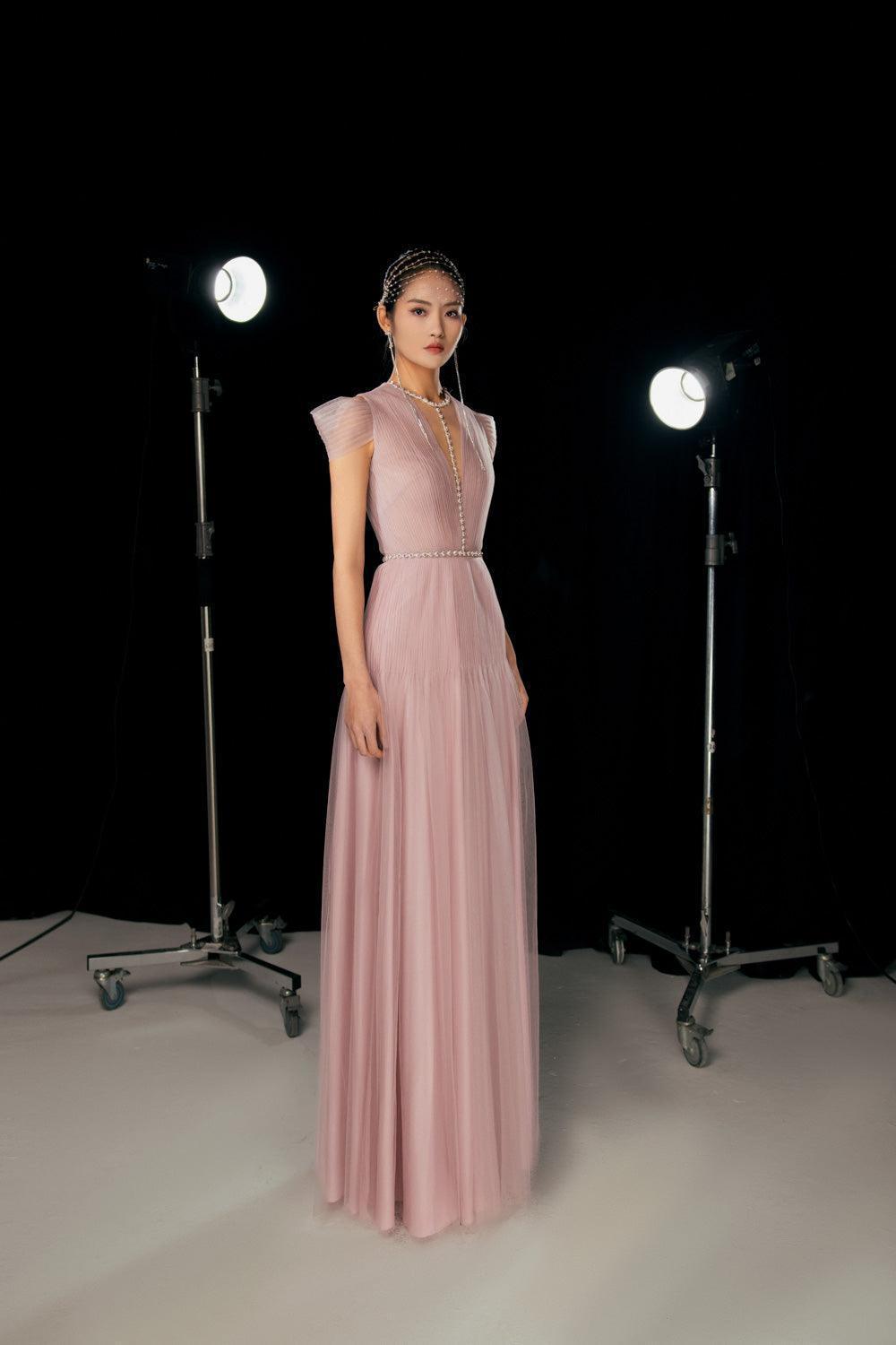 Calla A-line Pleated Chest Organza Floor Length Dress - MEAN BLVD