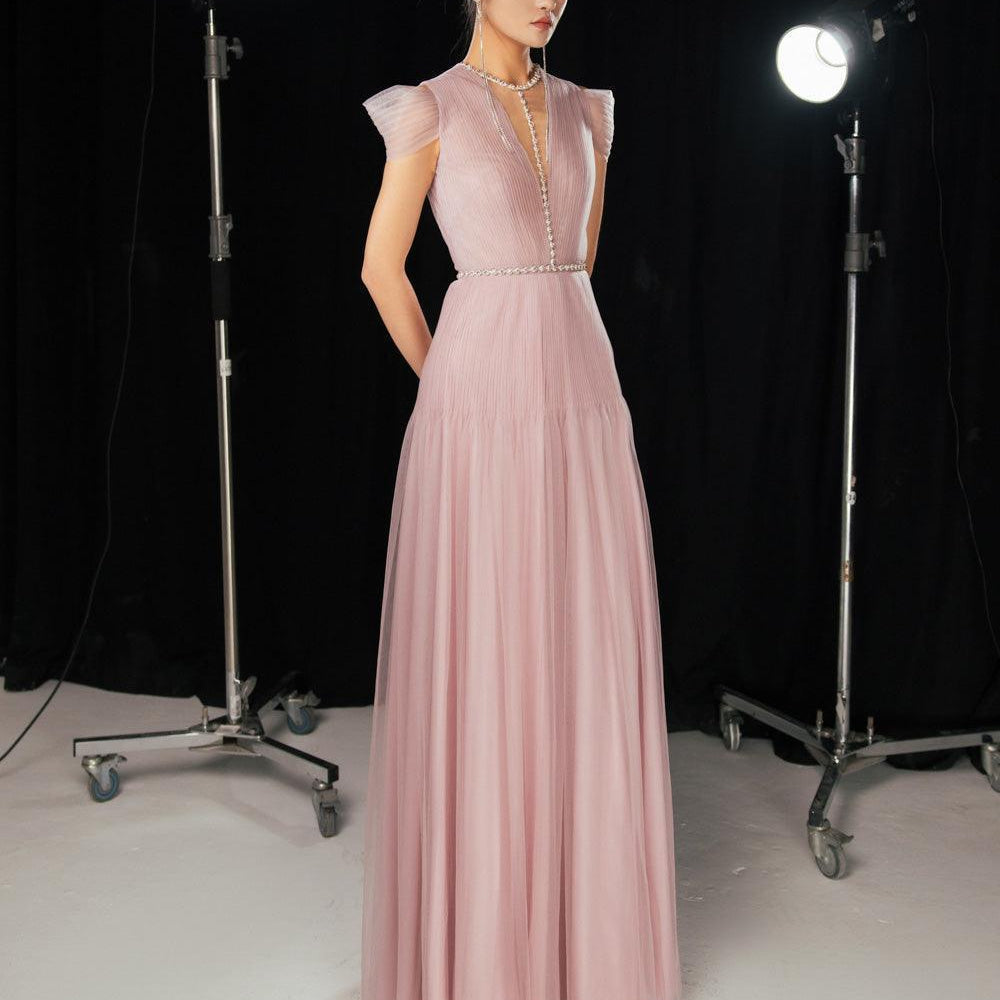 Calla A-line Pleated Chest Organza Floor Length Dress - MEAN BLVD