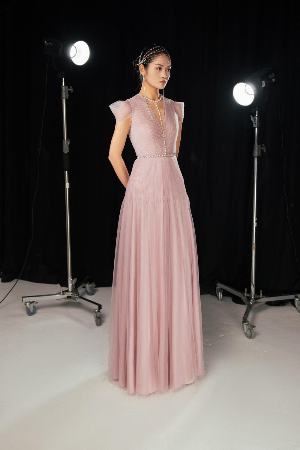 Calla A-line Pleated Chest Organza Floor Length Dress - MEAN BLVD