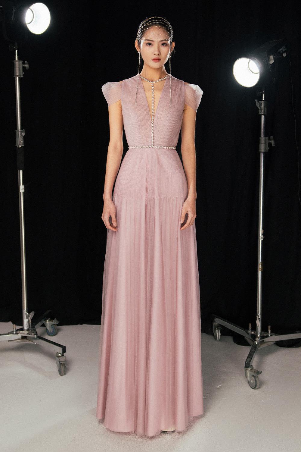 Calla A-line Pleated Chest Organza Floor Length Dress - MEAN BLVD