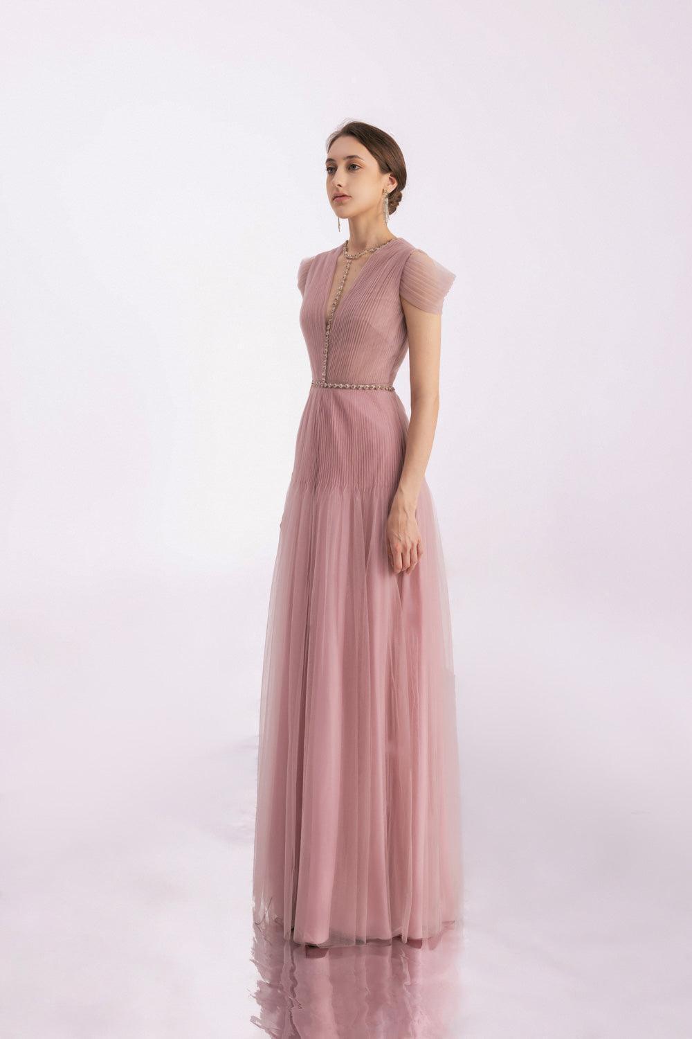 Calla A-line Pleated Chest Organza Floor Length Dress - MEAN BLVD