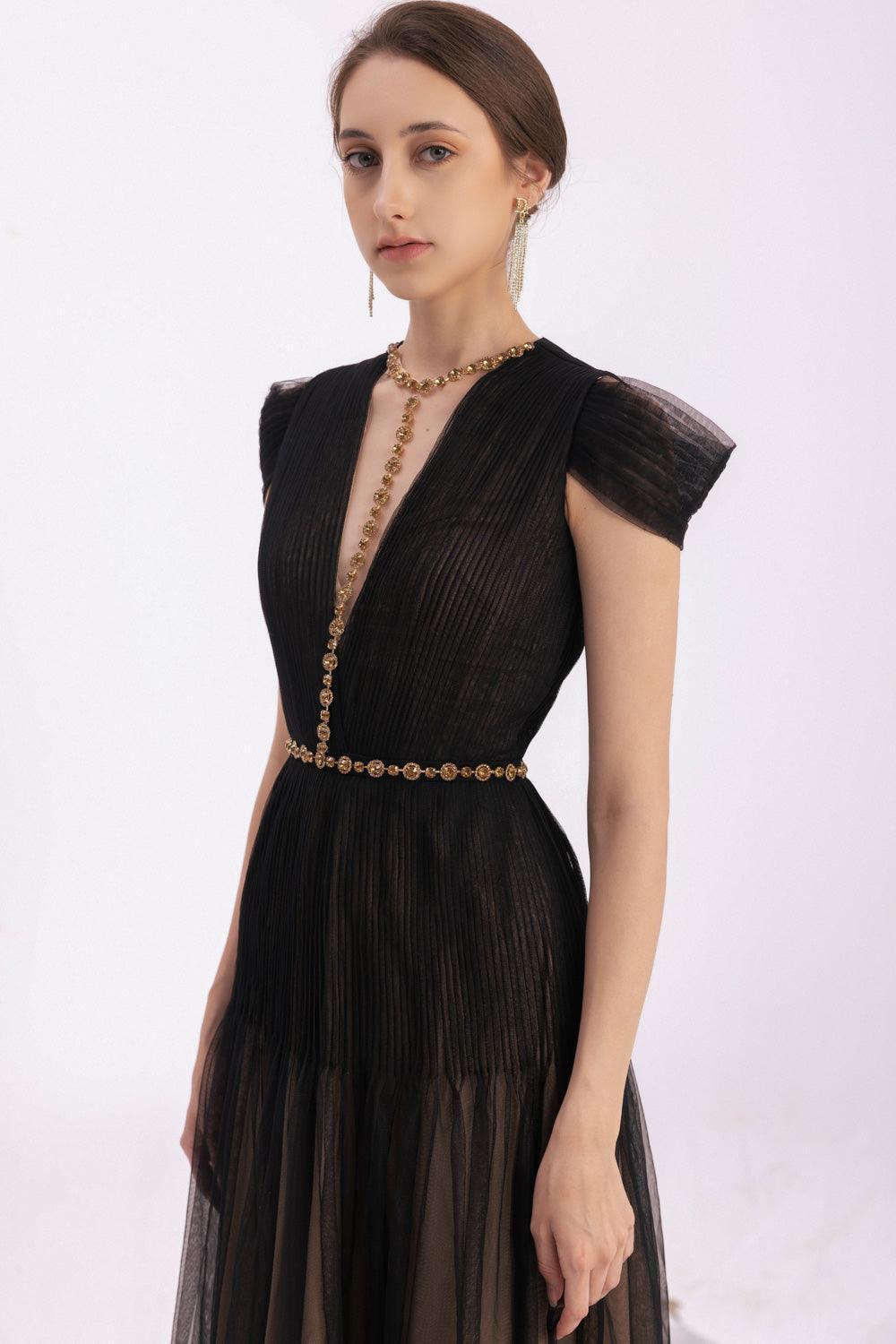 Calla A-line Pleated Chest Organza Floor Length Dress - MEAN BLVD