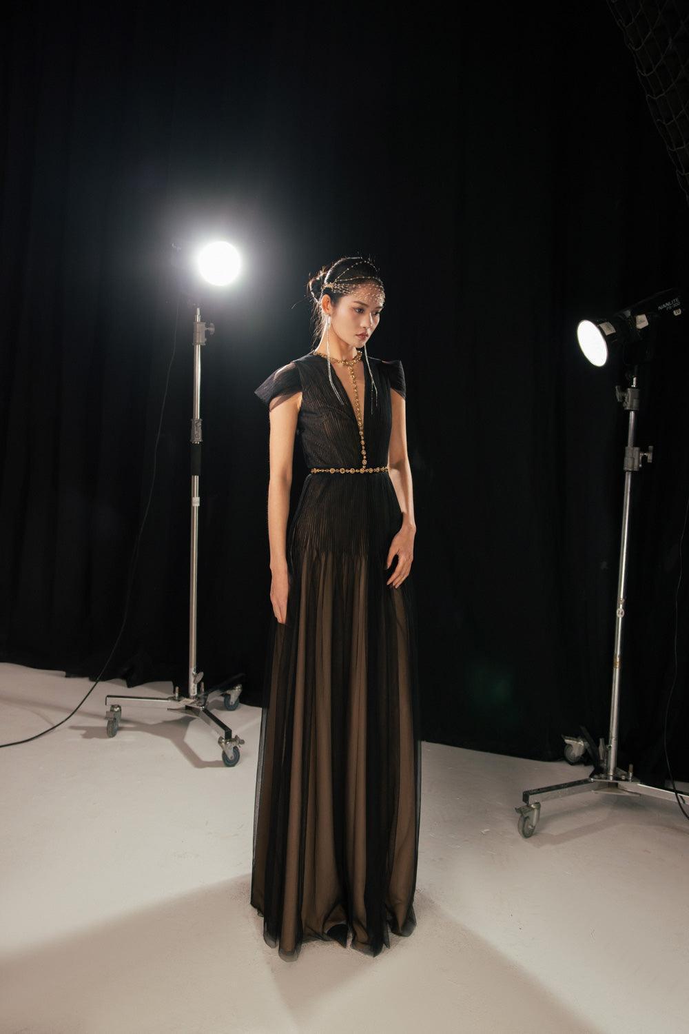 Calla A-line Pleated Chest Organza Floor Length Dress - MEAN BLVD