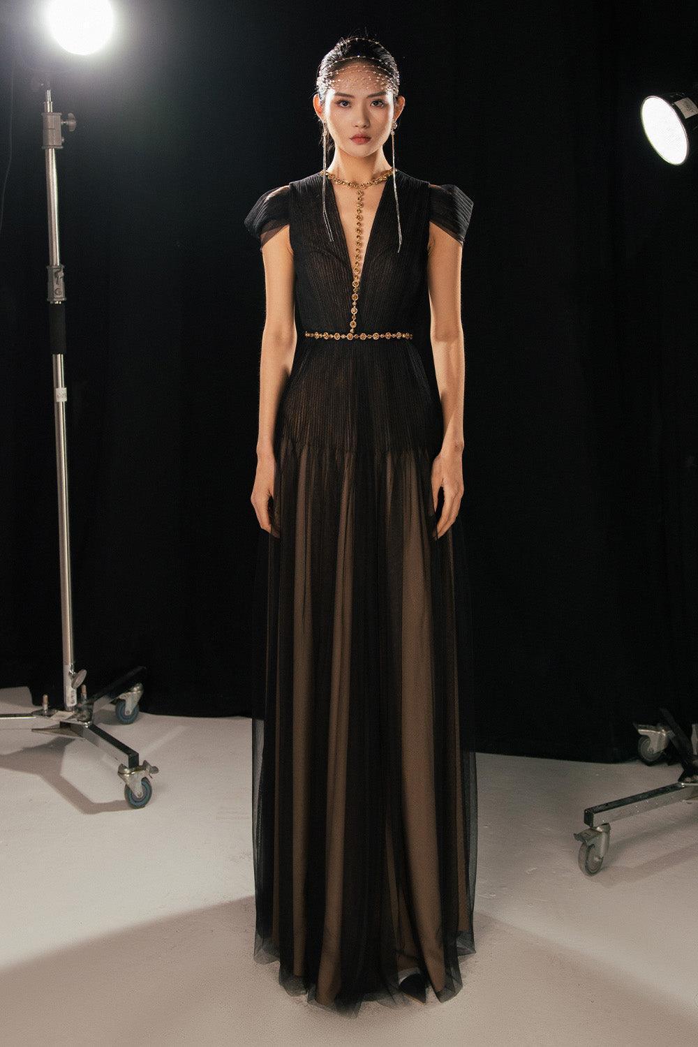 Calla A-line Pleated Chest Organza Floor Length Dress - MEAN BLVD