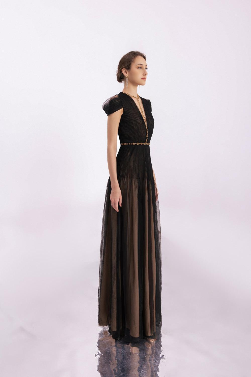 Calla A-line Pleated Chest Organza Floor Length Dress - MEAN BLVD