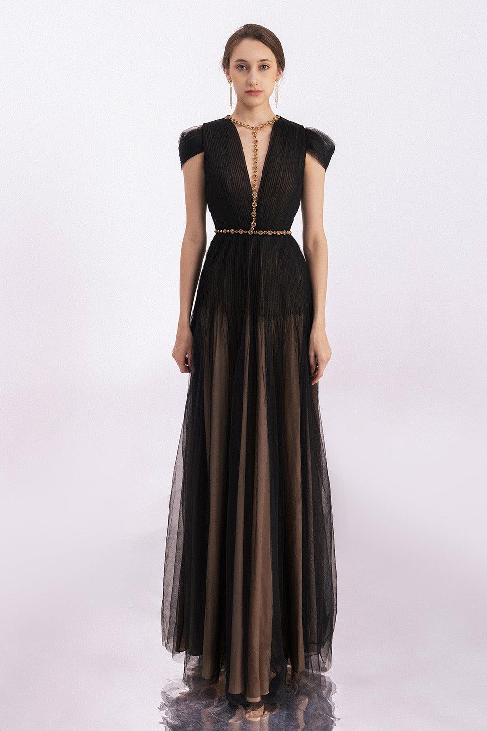 Calla A-line Pleated Chest Organza Floor Length Dress - MEAN BLVD