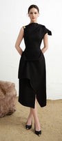 Calla Asymmetric Front Slit Twill Midi Dress - MEAN BLVD