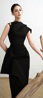 Calla Asymmetric Front Slit Twill Midi Dress - MEAN BLVD
