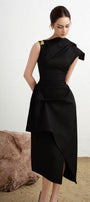 Calla Asymmetric Front Slit Twill Midi Dress - MEAN BLVD