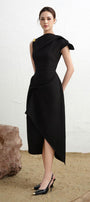 Calla Asymmetric Front Slit Twill Midi Dress - MEAN BLVD