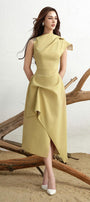 Calla Asymmetric Front Slit Twill Midi Dress - MEAN BLVD