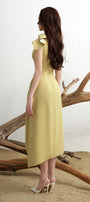 Calla Asymmetric Front Slit Twill Midi Dress - MEAN BLVD