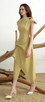 Calla Asymmetric Front Slit Twill Midi Dress - MEAN BLVD