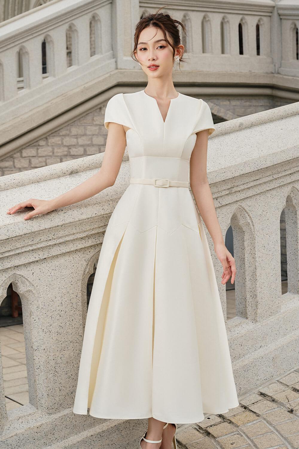 Calla Drop Waist Box Pleated Rayon Midi Dress - MEAN BLVD