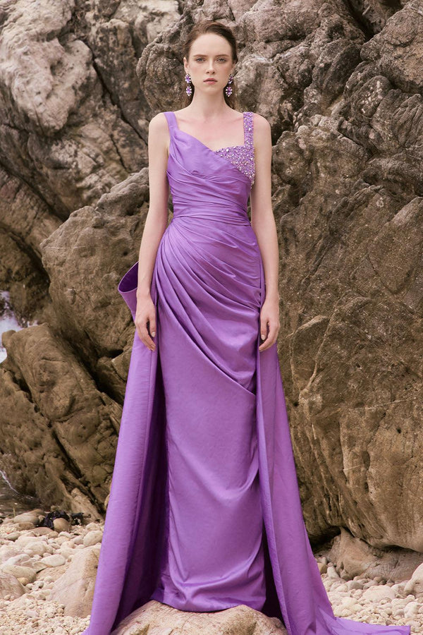 Callie Sheath Waist Pleated Silk Taffeta Floor Length Dress - MEAN BLVD