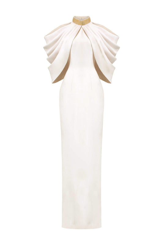 Calliope Sheath Cold Shoulder Sleeved Silk Floor Length Dress - MEAN BLVD