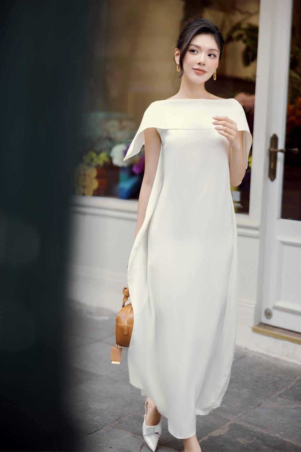 ワンピース Her lip to camellia voile belted dress Women's Camelia Straight Extended Flap Satin Ankle Length