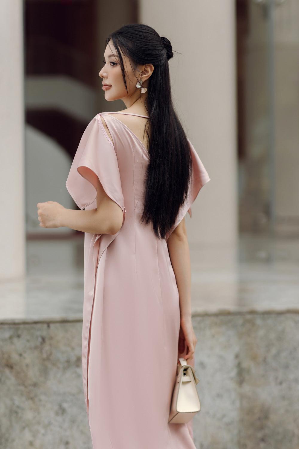 ワンピース Her lip to camellia voile belted dress Women's Camelia Straight Extended Flap Satin Ankle Length