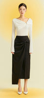 Camellia Asymmetric Twisted Silk Midi Skirt - MEAN BLVD