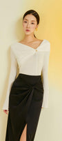 Camellia Asymmetric Twisted Silk Midi Skirt - MEAN BLVD