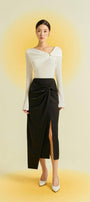 Camellia Asymmetric Twisted Silk Midi Skirt - MEAN BLVD