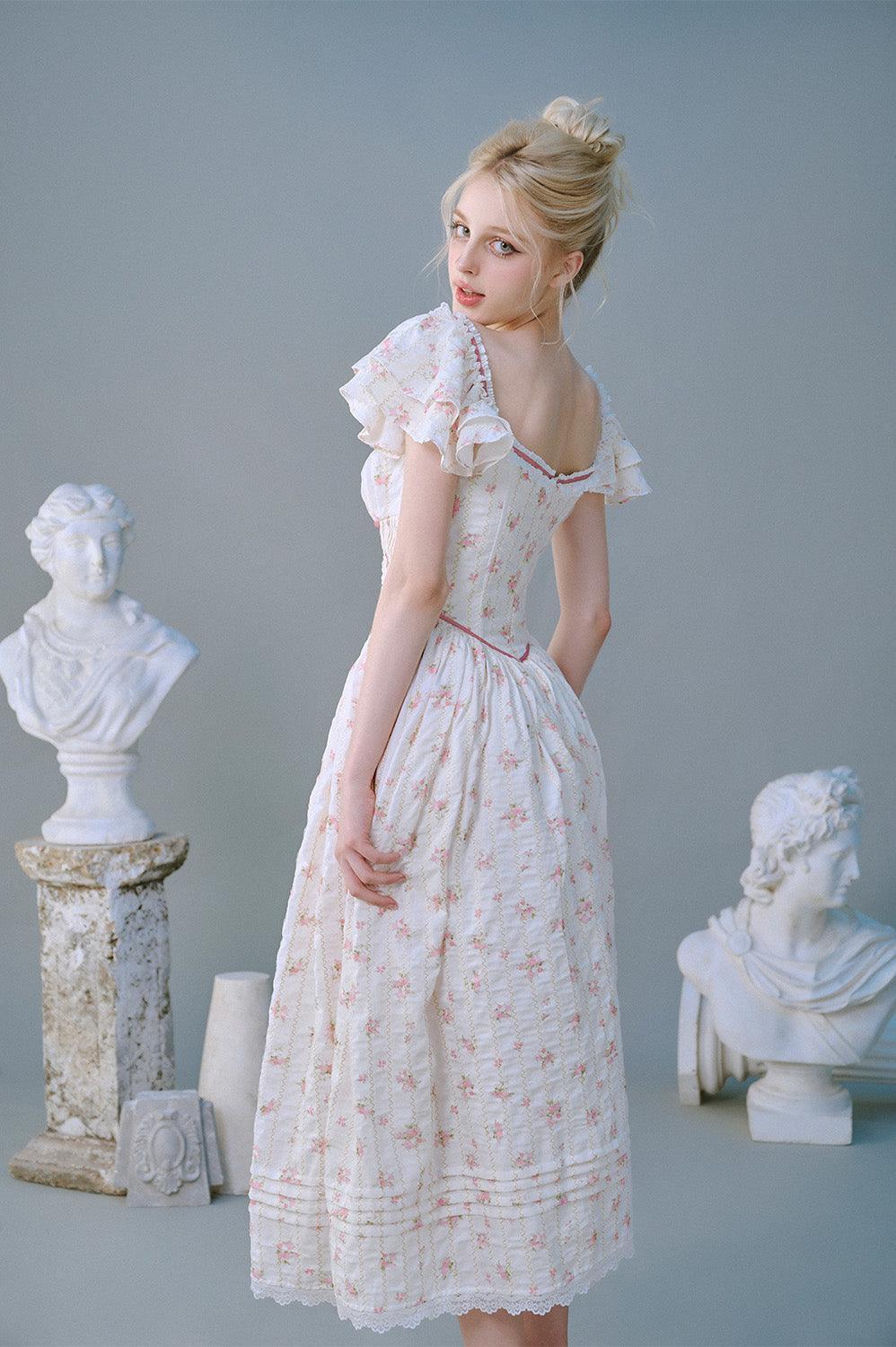 Women's Camellia Fit and Flare Flutter Sleeved Mesh Silk Midi Dress XS/S/M/L/Customize Baby Pink/White Plain/Floral Mean Blvd S / Baby Pink / Plain Women's Camellia Fit and Flare Flutter Sleeved Mesh Silk Midi Dress XS/S/M/L/Customize Baby Pink/White Plain/Floral Mean Blvd S / Baby Pink / Plain