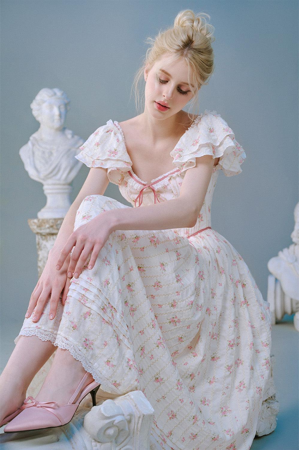 Women's Camellia Fit and Flare Flutter Sleeved Mesh Silk Midi Dress XS/S/M/L/Customize Baby Pink/White Plain/Floral MEAN BLVD Women's Camellia Fit and Flare Flutter Sleeved Mesh Silk Midi Dress XS/S/M/L/Customize Baby Pink/White Plain/Floral MEAN BLVD