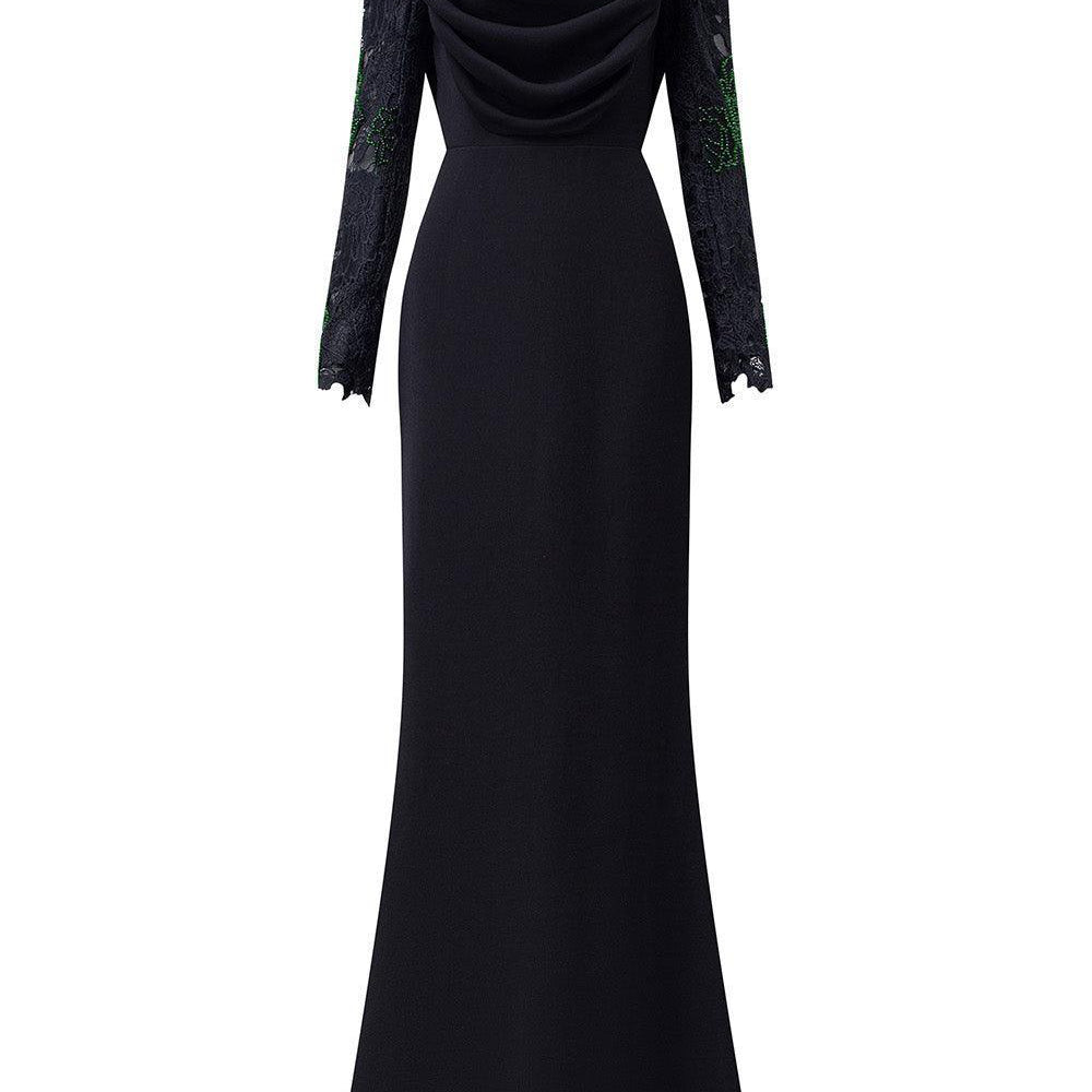 Cameron Mermaid High Neck Crepe Floor Length Dress - MEAN BLVD