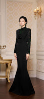 Cameron Mermaid High Neck Crepe Floor Length Dress - MEAN BLVD