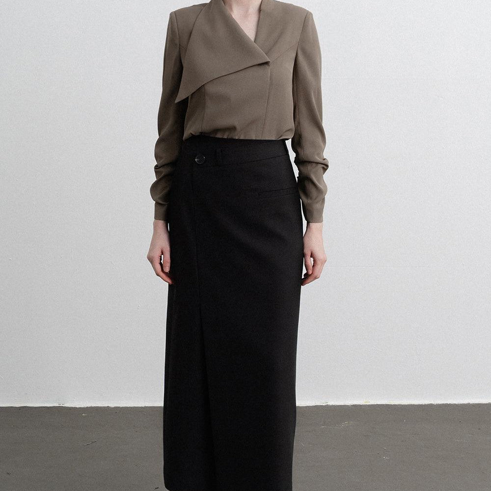 Camila Straight Asymmetric Neck Crepe Shirt - MEAN BLVD