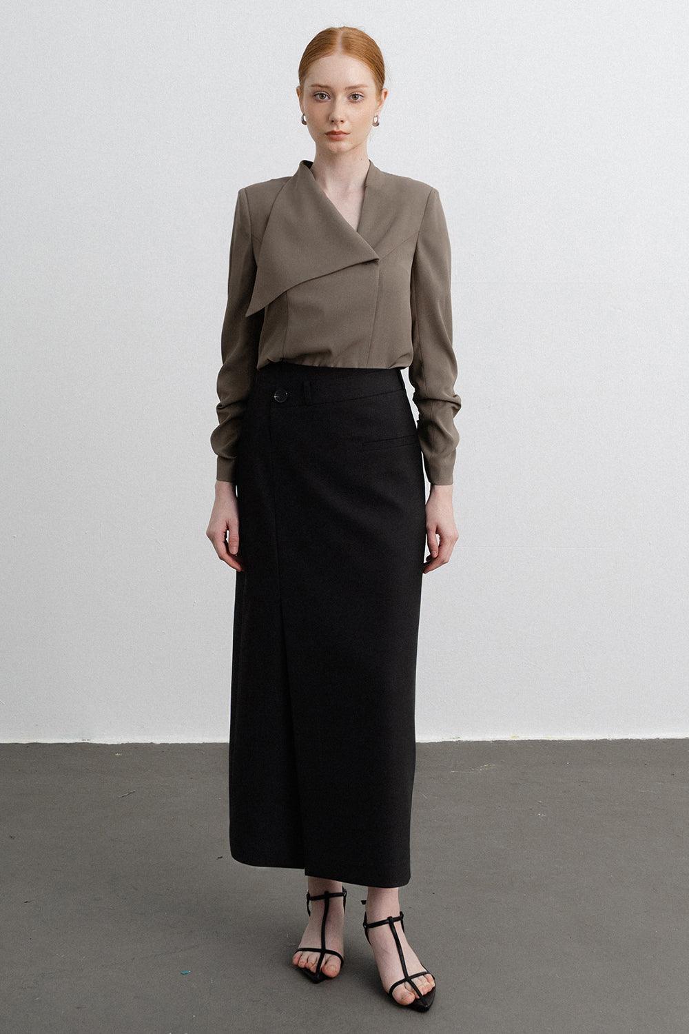 Camila Straight Asymmetric Neck Crepe Shirt - MEAN BLVD