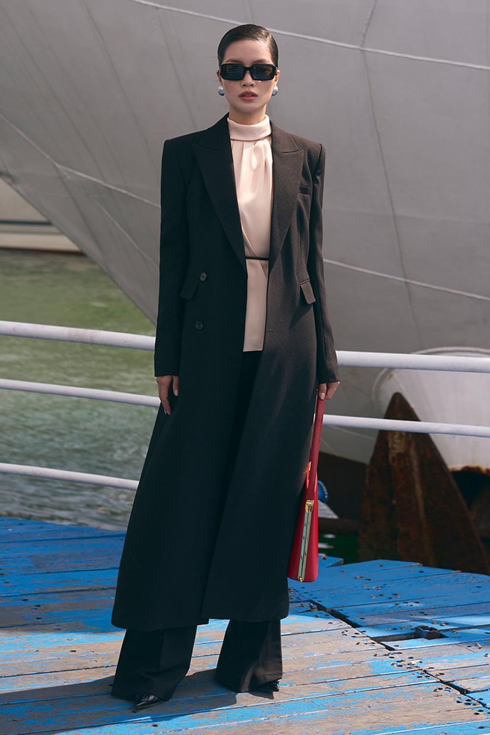 Camila Straight Peak Lapel Wool Blend Trench Coat - MEAN BLVD