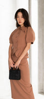 Camilla Peplum Puffy Sleeved Twill Top - MEAN BLVD